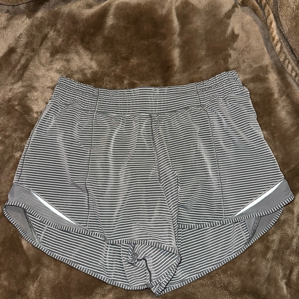 Gray Striped Hotty Hot Low Rise 4” Lined  Shorts